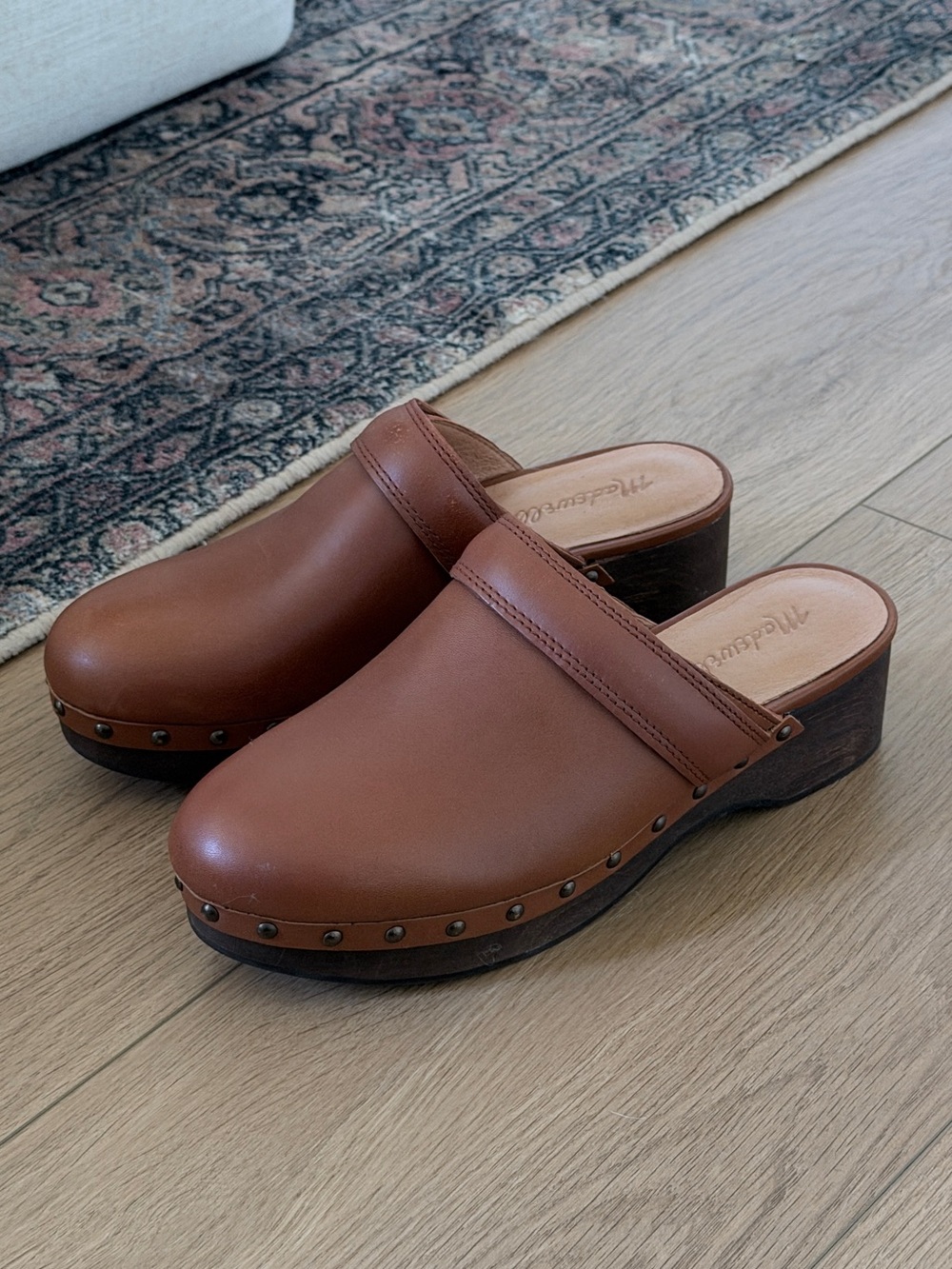 Madewell Cecily Tan Leather Studded Clogs